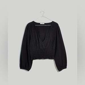 Madewell Julianne Lightspun Smocked Waist Top NWT Black Size XXS
